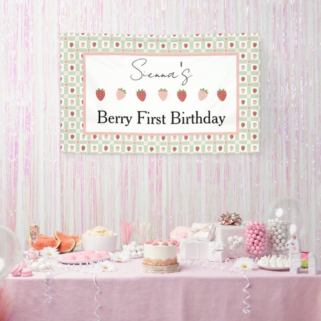 Banderoles Strawberry Gingham First Birthday Party  (Fête)