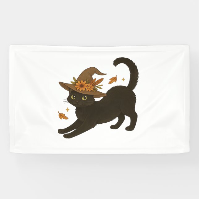 Banderoles Stretting Chat Noir - Witchy Automne Classique T-S (Horizontal)