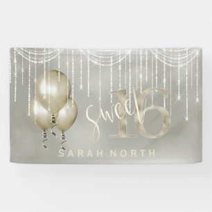 Banderoles String Lights & Balloons Sweet 16 Champagne ID473