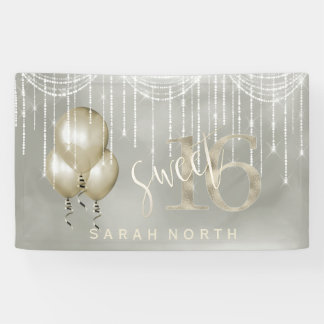 Banderoles String Lights & Balloons Sweet 16 Champagne ID473