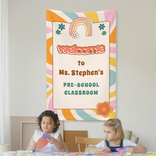 Banderoles Style rétro personnalisé Accueil Salle de classe d (Custom Retro Style Welcome Teacher's Classroom Banner)