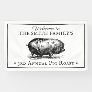 Banderoles Style Vintage noir et blanc  Pig Roast, événemen