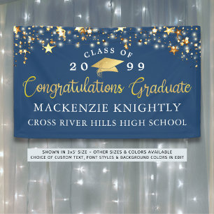Banderoles Stylish Blue Gold Script Congrats Grad Stars