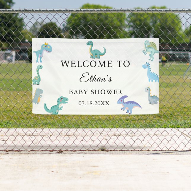 Banderoles Stylish Dinosaur Baby Shower White (En situation)