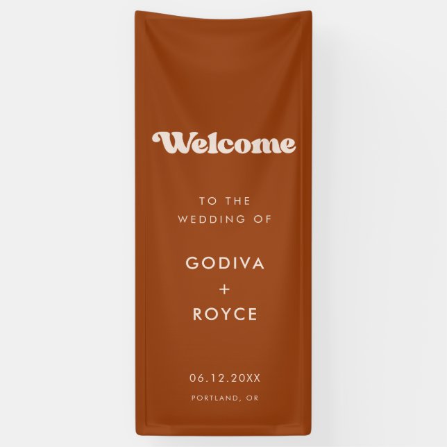 Banderoles Stylish Retro Burnt Orange Welcome to our Wedding (Vertical)