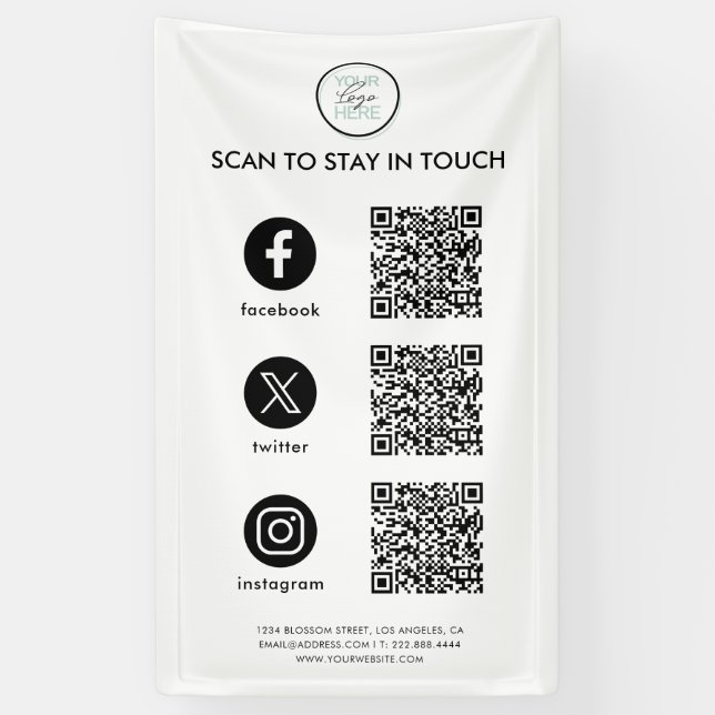 Banderoles Suivez-nous Social Media QR Code Entreprise (Vertical)