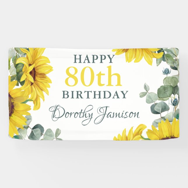 Banderoles Sunflower 80th Birthday Party (Horizontal)