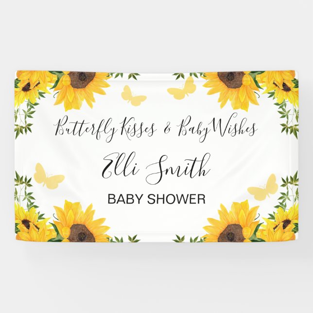 Banderoles Sunflower Butterfly Kisses Baby shower de voeux po (Horizontal)