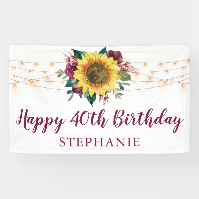 Banderoles Sunflower Floral Lights 40e fête d'anniversaire (Horizontal)
