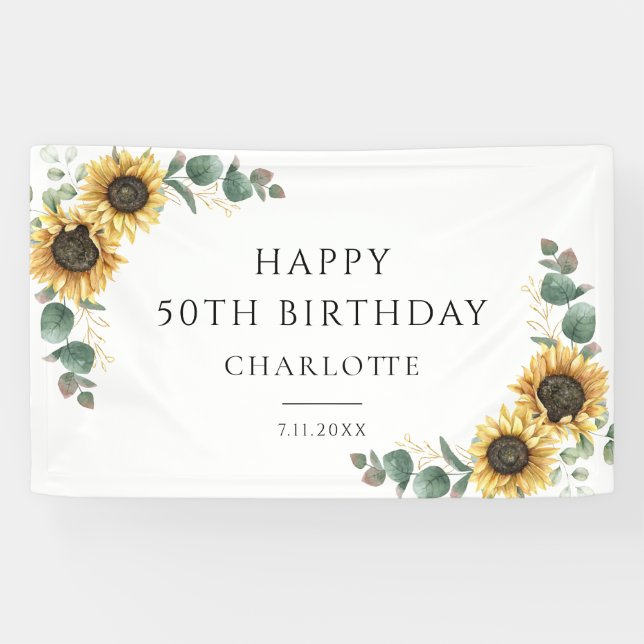 Banderoles Sunflower florale Eucalyptus 50e anniversaire (Horizontal)