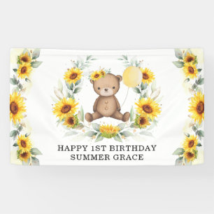 Banderoles Sunflower Teddy Bear Balloon Jaune Joyeux Annivers
