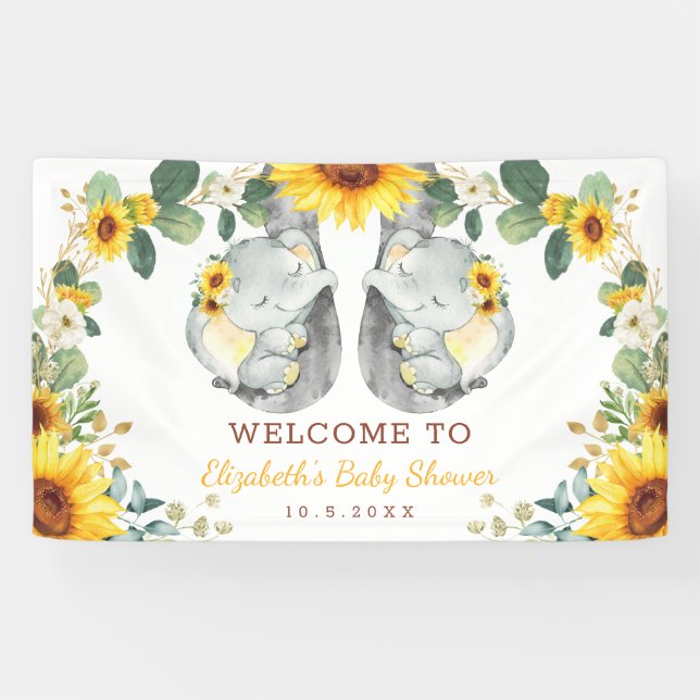 Banderoles Sunflower Twin Elephant Baby Toit de fond (Horizontal)