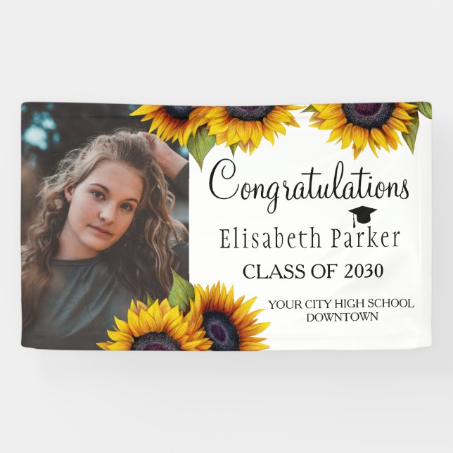 Banderoles Sunflowers PHOTO chic félicitations de graduation (Horizontal)