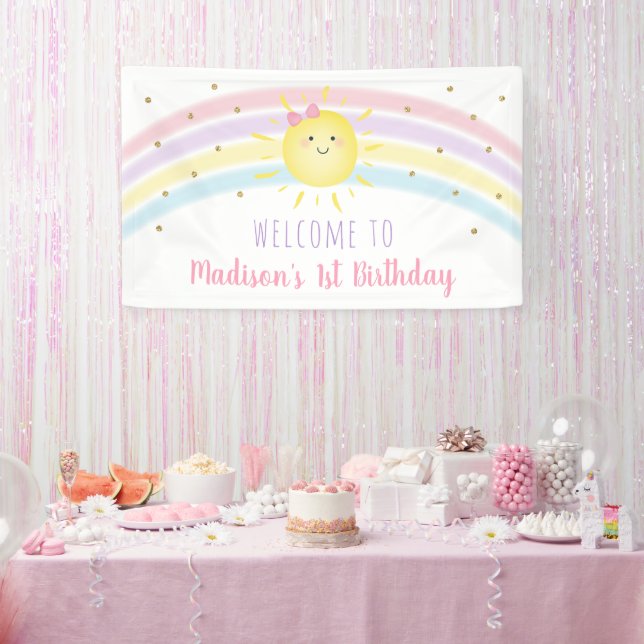 Banderoles Sunshine Arc-en-ciel rose or premier anniversaire (Fête)