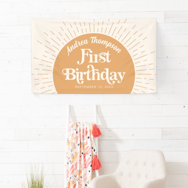 Banderoles Sunshine Boho Jaune premier anniversaire (En situation)