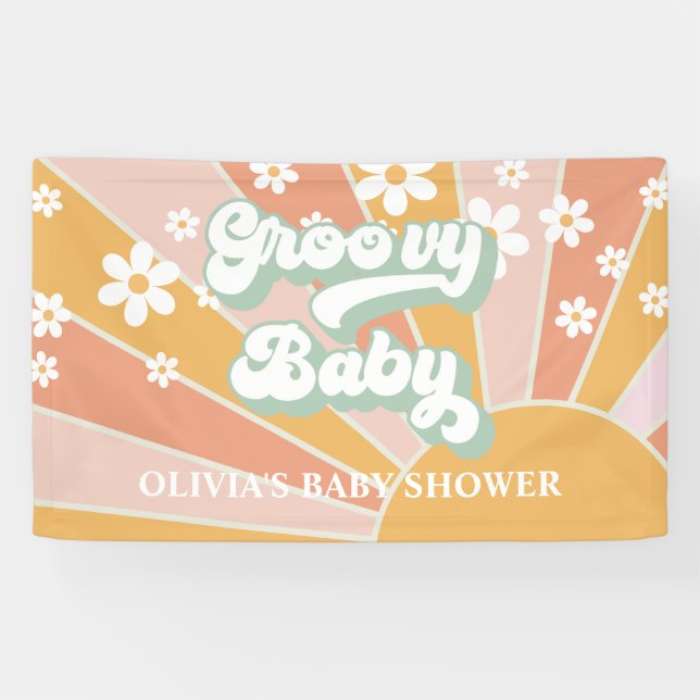 Banderoles Super bébé Retro Sunshine Daisy Baby shower (Horizontal)