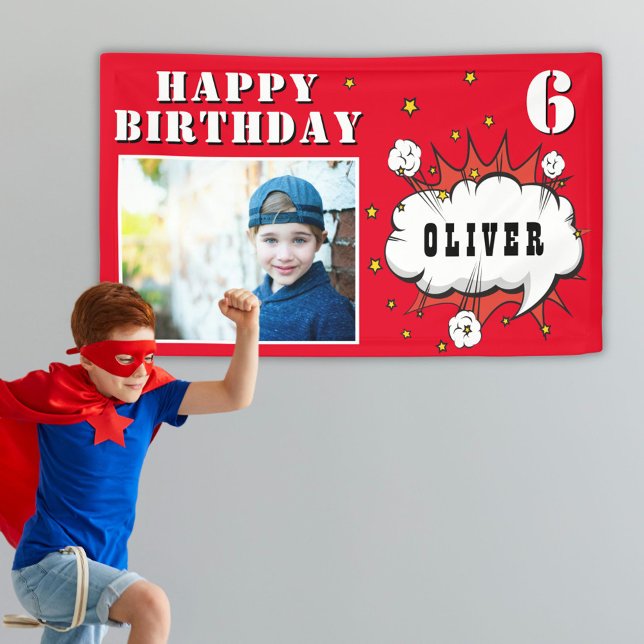 Banderoles Superhero Comic Speech Bubble Boy Birthday Photo (Créateur téléchargé)
