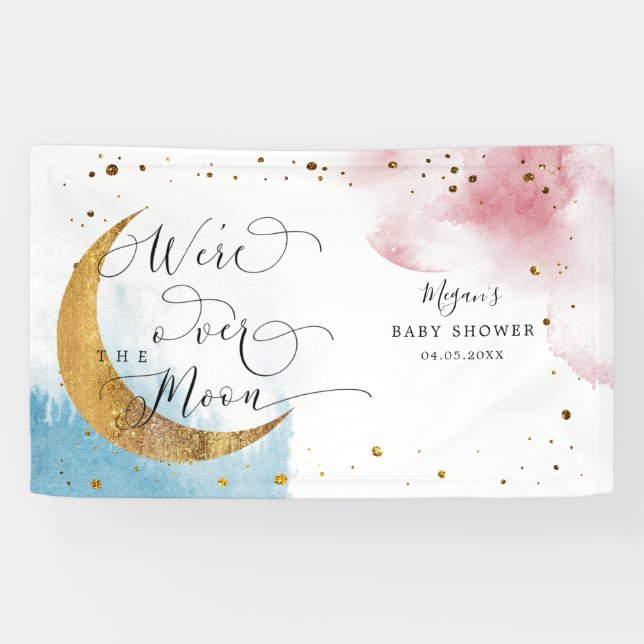 Banderoles Sur la Lune Dreamy Baby shower bleu et rose (Horizontal)