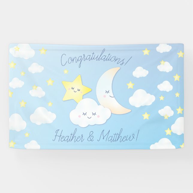 Banderoles Sur la Lune et le Baby shower des étoiles (Horizontal)