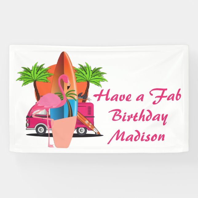 Banderoles Surf de plage Retro Thème Anniversaire (Horizontal)