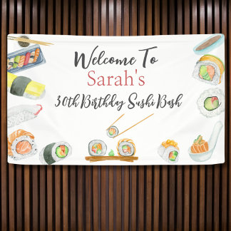 Banderoles Sushi et sashimi à l'aquarelle Bienvenue anniversa