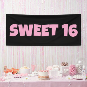BANDEROLES SWEET 16 ANNIVERSAIRE BANNIER ROSE