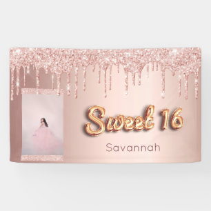 Banderoles Sweet 16 anniversaire sur mesure photo rose partie