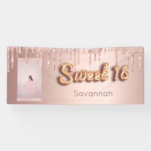 Banderoles Sweet 16 anniversaire sur mesure photo rose partie