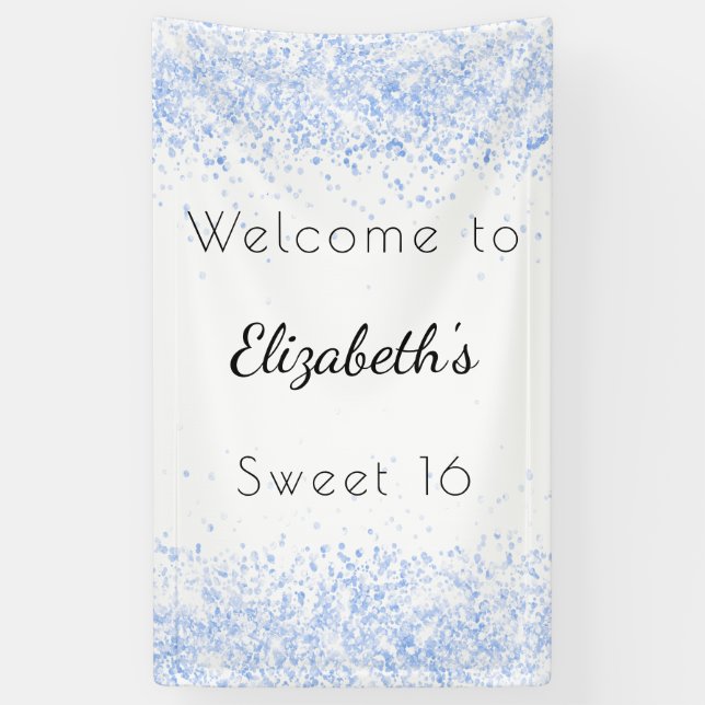 Banderoles Sweet 16 bébé bleu blanc accueil (Vertical)