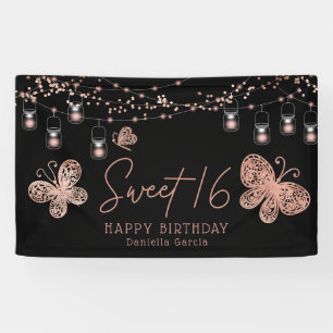 Banderoles Sweet 16 Rose Gold Butterfly Chic Moderne Annivers