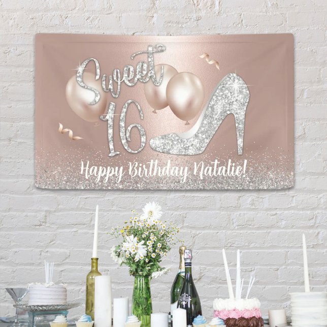 Banderoles Sweet 16 Rose moderne Gold Girl 16e anniversaire (Créateur téléchargé)
