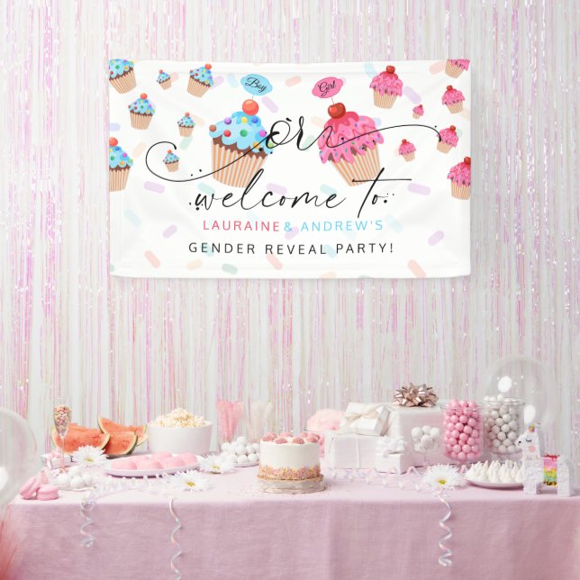 Banderoles Sweet Cupcake Genre Revela Party Bienvenue (Fête)
