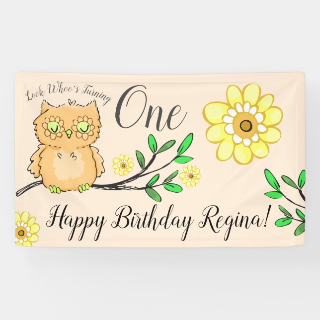 Banderoles Sweet Little Owl Girly Forest 1er anniversaire (Horizontal)
