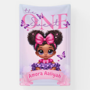 Banderoles Sweet ONE Afro Puff bébé fille pourpre 1er anniver