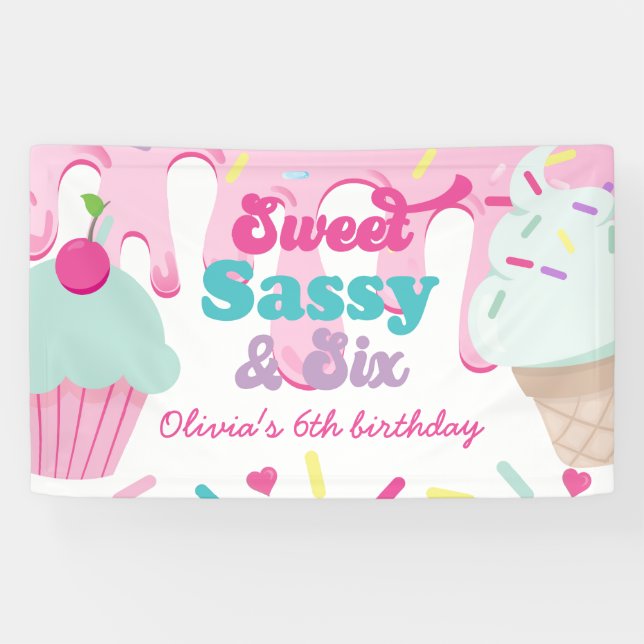 Banderoles Sweet Sassy et Six Glaces Crème et Gâteau Annivers (Horizontal)