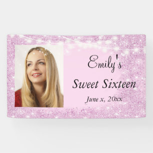 Banderoles Sweet Sixteen, Bat Mitzvah, Strass Rose, Sur mesu