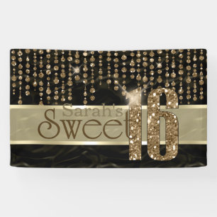 Banderoles Sweet sixteen bijou satiné Noir Gold ID260