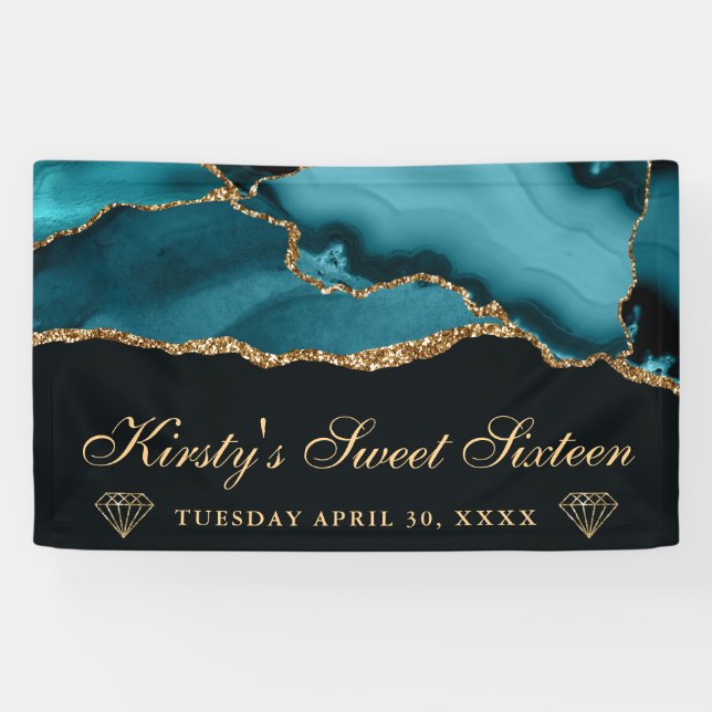 Banderoles Sweet sixteen d'Agate de Parties scintillant turqu (Horizontal)
