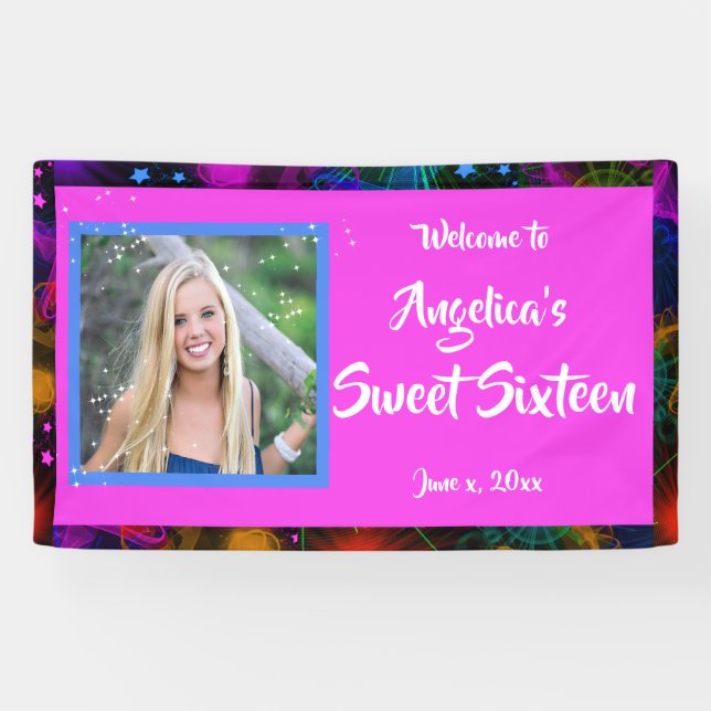 Banderoles Sweet sixteen de Neon brillant coloré (Horizontal)