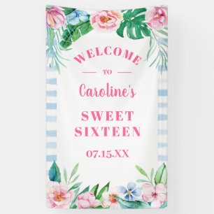 Banderoles Sweet sixteen Luau Tropical Floral Beach Hawaiian