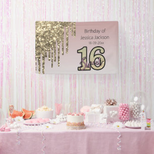Banderoles Sweet sixteen or rose rose pâle