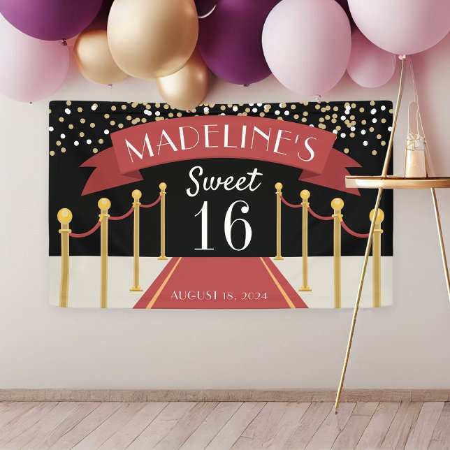 Banderoles Sweet sixteen personnalisé à thème Tapis rouge (Créateur téléchargé)