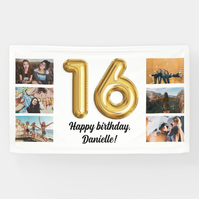 Banderoles Sweet sixteen Photo Collage fête d'anniversaire (Horizontal)