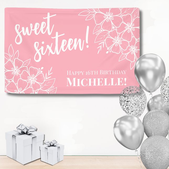 Banderoles Sweet sixteen Rose 16ème fête d'anniversaire (Sweet Sixteen Pink 16th Birthday Party Banner)