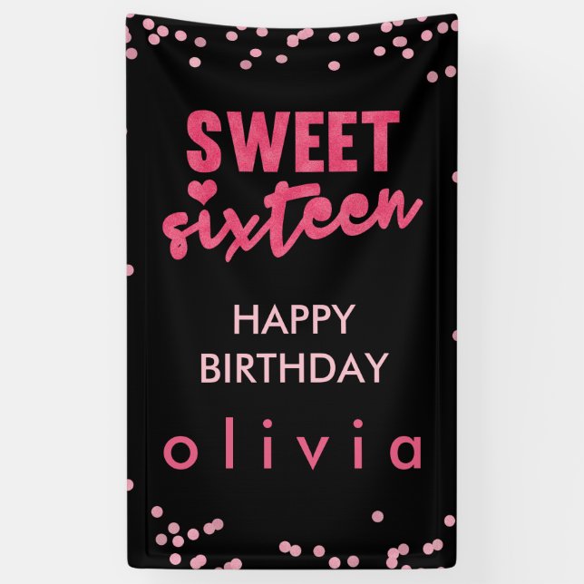 Banderoles Sweet sixteen rose de confettis de parties (Vertical)