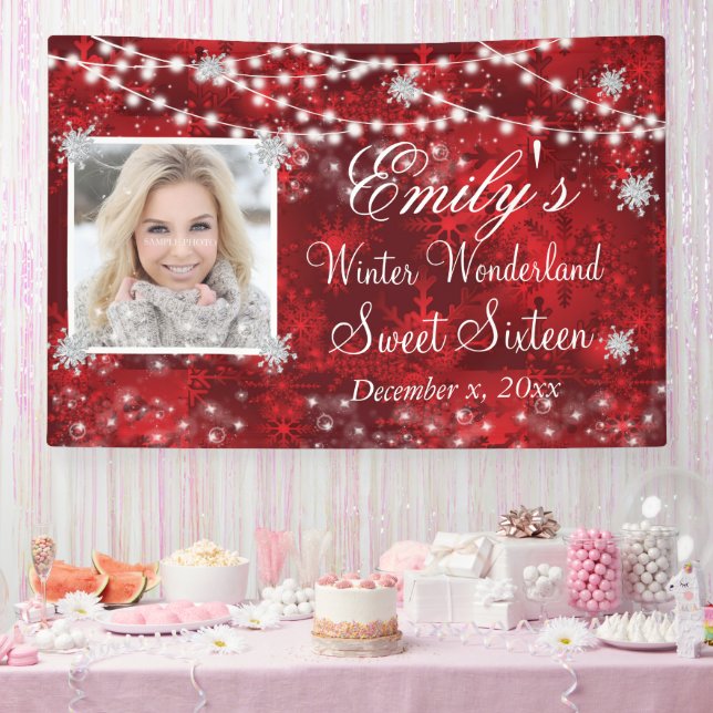 Banderoles Sweet sixteen Rouge Blanc hiver Merveilles (Fête)
