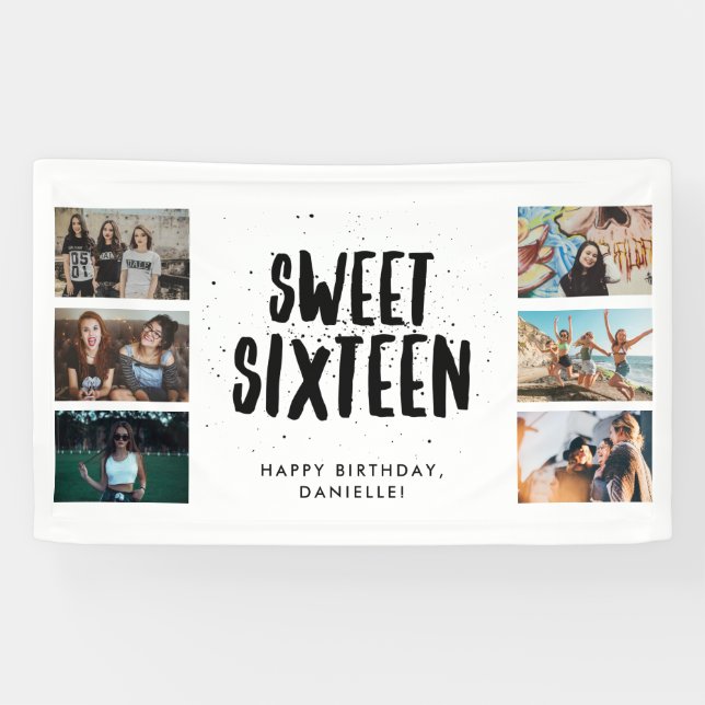 Banderoles Sweet sixteen Six photos de la fête d'anniversaire (Horizontal)