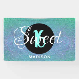 Banderoles Sweet sixteen Turquoise Aqua Parties scintillant p