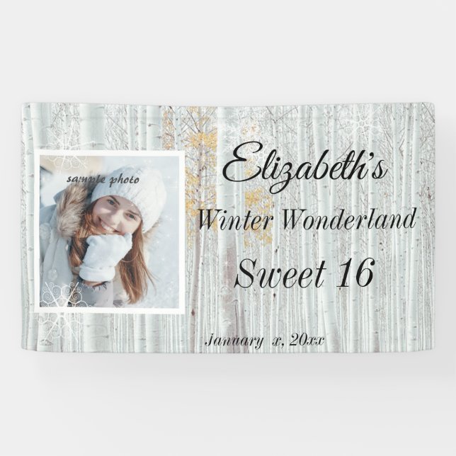 Banderoles Sweet sixteen Winter Wonderland Snowflake (Horizontal)