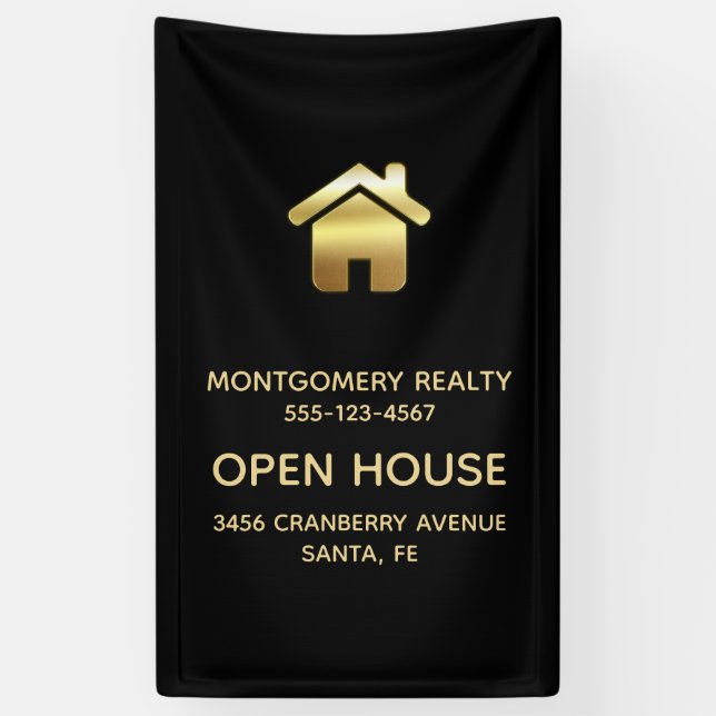 Banderoles Symbole Elegant Gold House Immobilier Open House (Vertical)